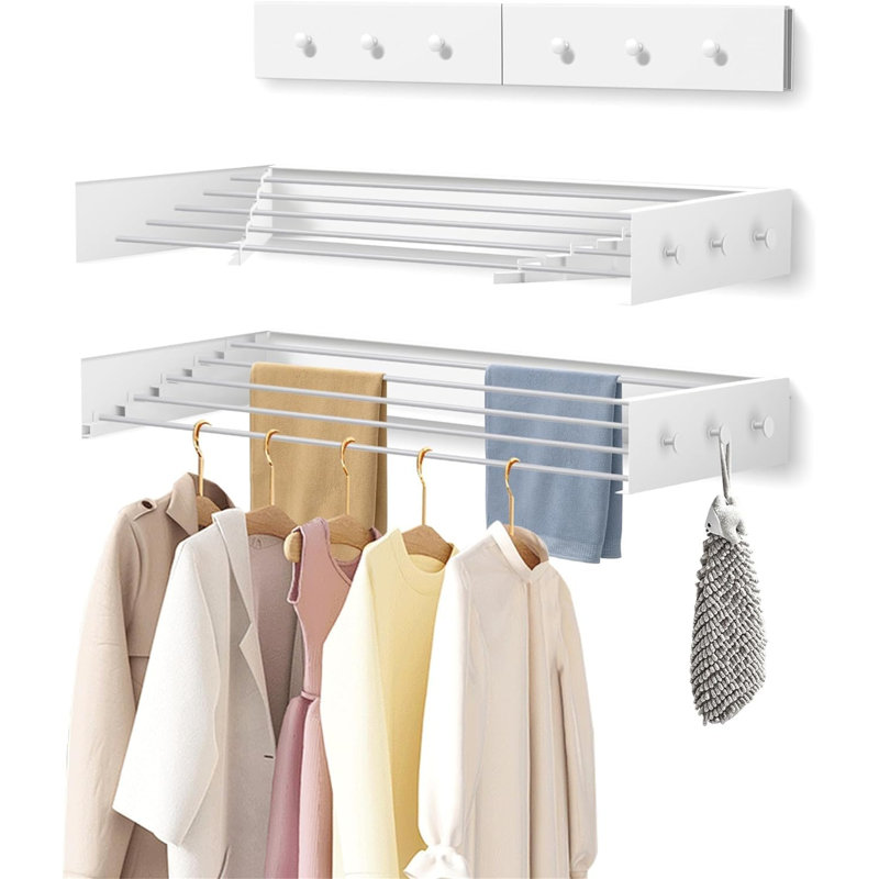 Foldable Wall Mounted Drying Rack - 31.5", 60 Lbs Capacity, White