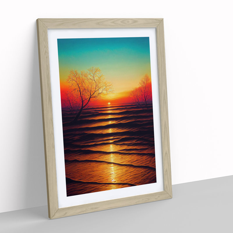 Bright Sunset - Single Picture Frame Print, 34cm H x 25cm W x 2cm D, Oak