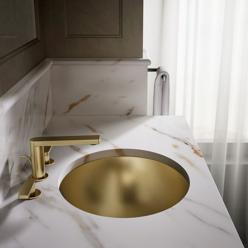 Bachata®20" Oval Drop-In/Undermount Bathroom Sink, No Overflow, Vibrant Brushed Moderne Brass