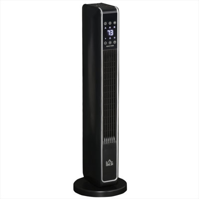 Chaufferette tour oscillante portative électrique avec télécommande, finition noir de jais, chauffage en céramique 1500W, 28,75 H