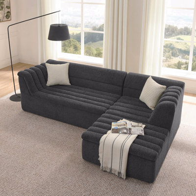Canapé modulaire en L de 106 po avec méridienne modulaire en L avec méridienne rembourrée avec accoudoirs en forme de vague et sans accoudoirs inclus