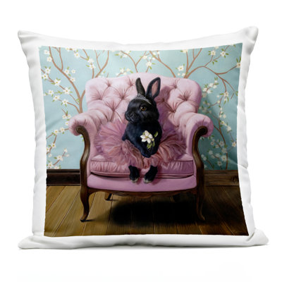 Rabbit in Relaxing Bubble Bath Outdoor Printed Pillow, design by Lucia Heffernan
