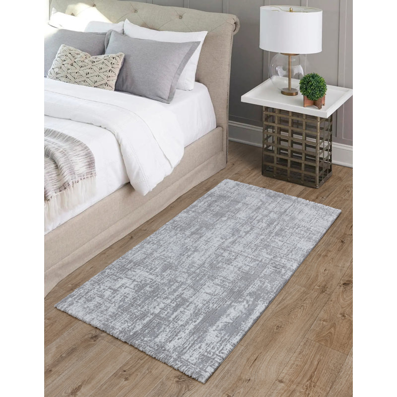 Abrienne Soft Shiny Modern Grey/White Rug, Rectangle 80 x 150cm