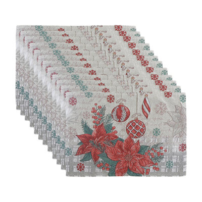 Napperon Tapisserie (poinsettia et ornements) (13 x 18) - ensemble de 12