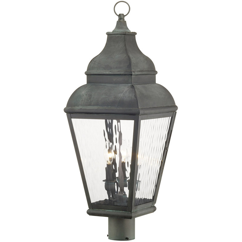 10 Inch 3 Light Post Lantern Pendant with Clear Water Glass - Outdoor Lighting Fixture., Charcoal