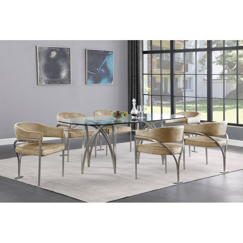 Kirsi Velvet Dining Chair, Beige Velvet, Silver