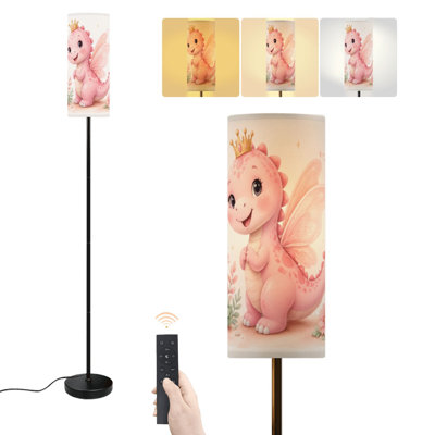 Lampadaire Princesse fille dinosaure mignon personnage de dessin animé floral, lampe sur pied moderne à intensité variable avec télécommande et interrupteur au pied, abat-jour haut, lampe d'angle pour salon, chambre ou bureau