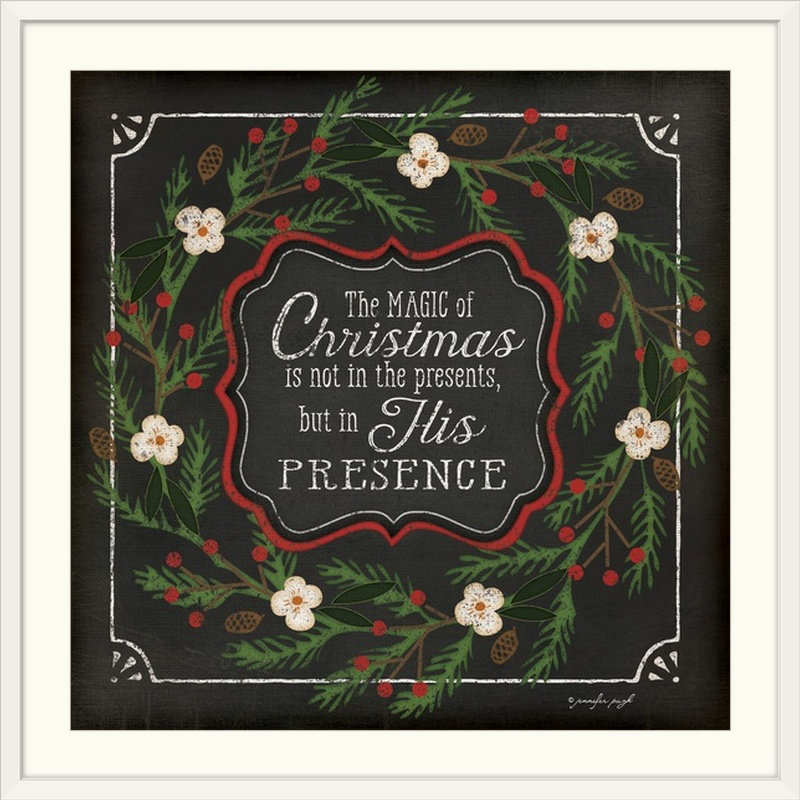 Thuc «The Magic of Christmas» par Jennifer Pugh, art textuel, Cadre blanc, H 24 po x l 24 po x P 1 po