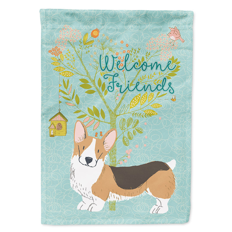 « welcome », un polyester de 2 côtés en polyester de 15 x 11 po drapeau de jardin, Corgi noir et brun