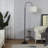 Nora 68 in. Mid-Century Modern Adjustable LED Arched Floor Lamp with Fabric Drum Shade