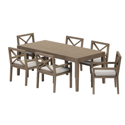 Northlake 7-Piece Outdoor Teak Wood Dining Set In Weathered Gray Pebble