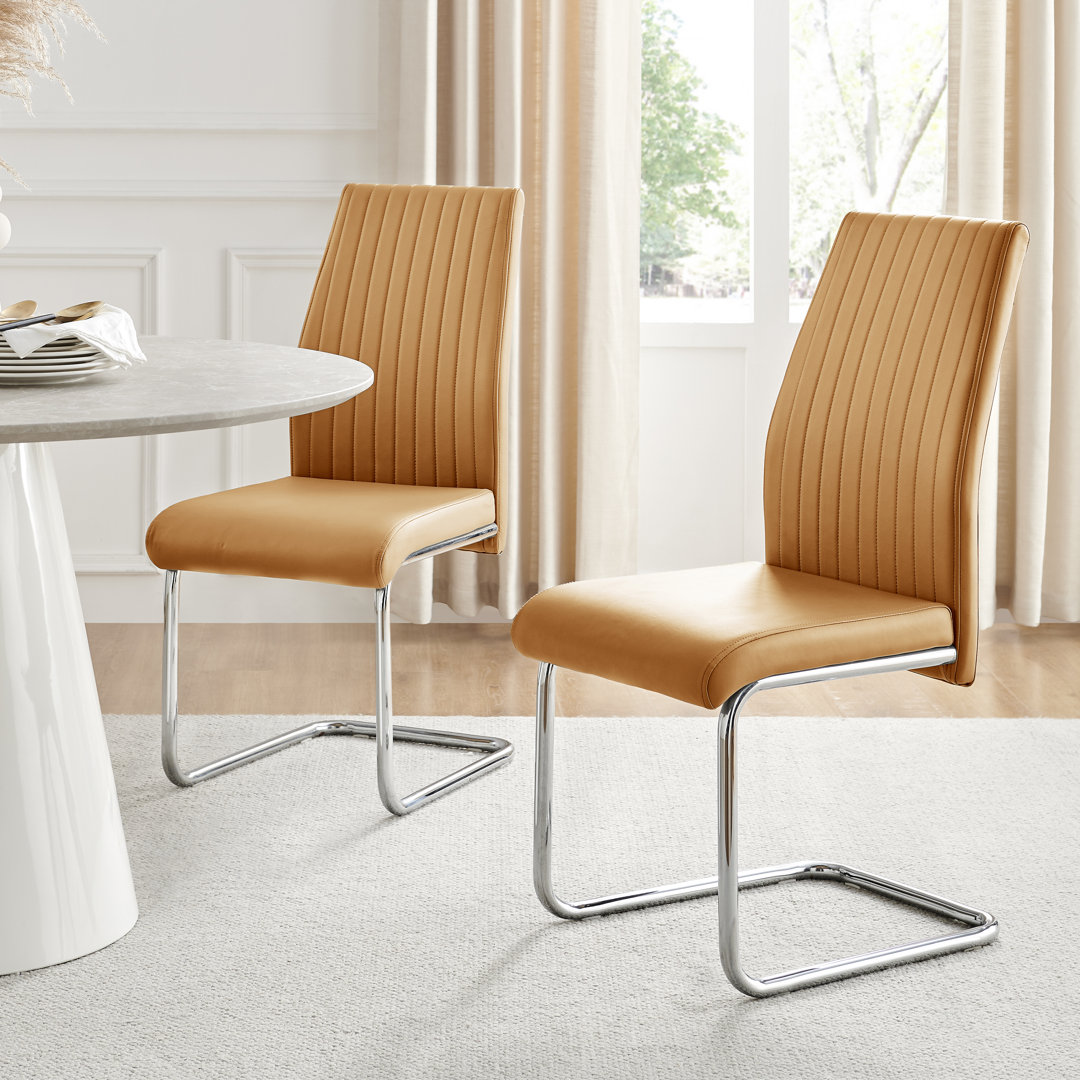 Lazarus Modern Padded Faux Leather & Chrome Leg Kitchen Dining Chairs Modern Design (Set of 2) East Urban Home Upholstery 