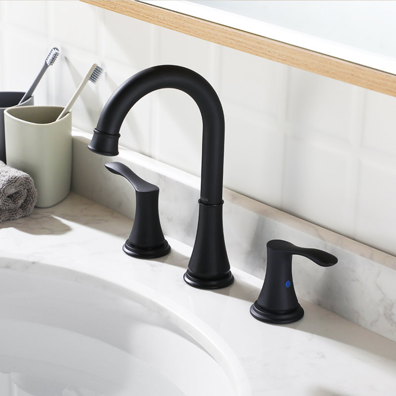 Widespread 2- Handle Bathroom Faucet with Metal Pop Up Drain, Matte Black
