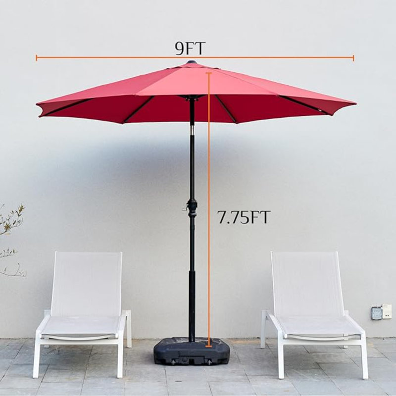 Parasol de marché Sunali 9 'avec manivelle et contrepoids inclus, Rouge