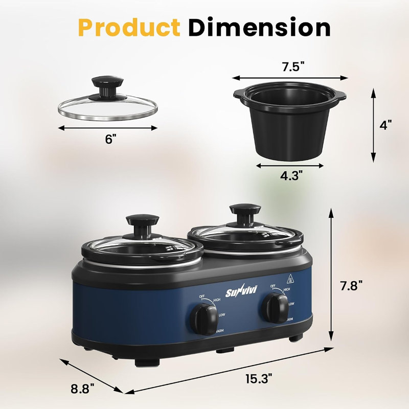 Dual Slow Cooker Buffet Server, 2-Crock Food Warmer with Independent Controls and Glass Lids