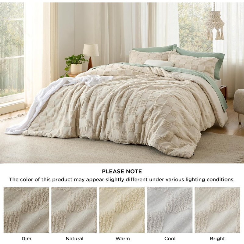 Bedsure Boho Tufted Checkered Farmhouse Comforter Set