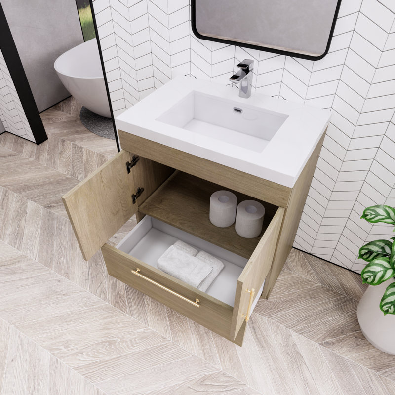 Meuble-lavabo sur pied Maplesville, Chêne blanc