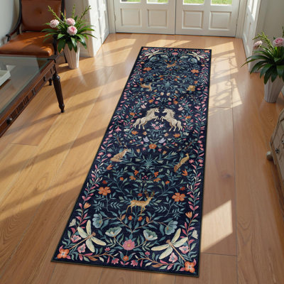 Goldene Machine Washable Area Rugs Non Slip Soft Low Pile Unicorn Floral Farmhouse Moroccan Vintage Carpet