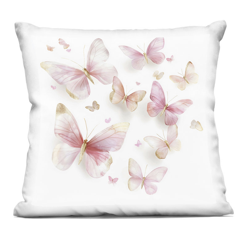 Coussin décoratif rose et doré à motif de lapin papillon, design par Creative Studio, 18 x 7 x 18, Papillon rose 2