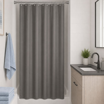 Rideau de douche uni en polyester à demi-taille + 8 crochets