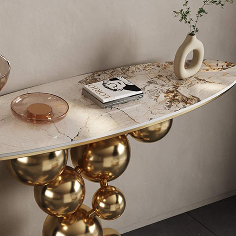 Italian Light Luxury Entryway Console Table, Champagne Gold, 33.5" H x 55.1" W x 13.8" D