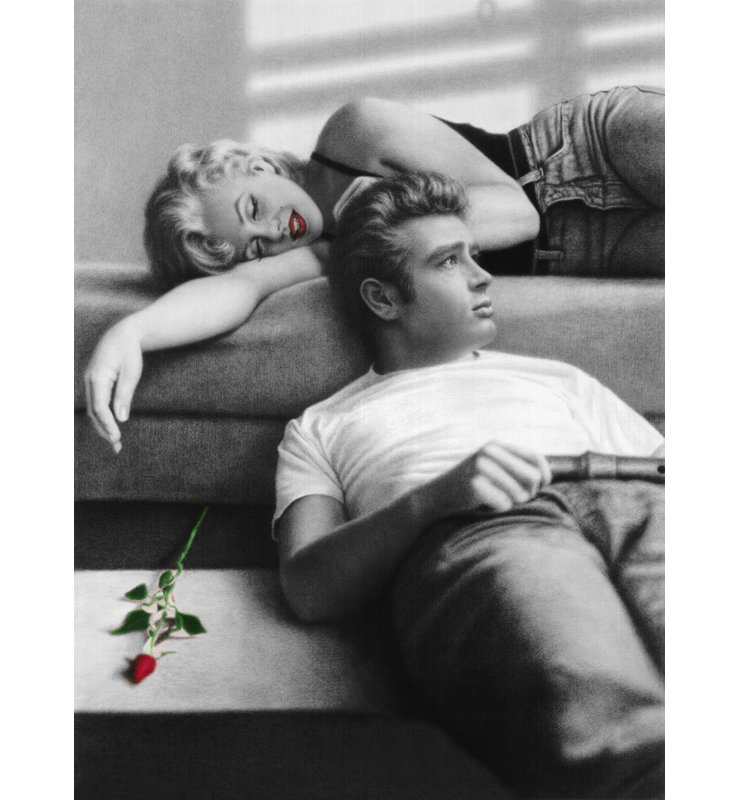 Flutesong rouge (Marilyn Monroe et James Dean), H 48 po x l 35 po
