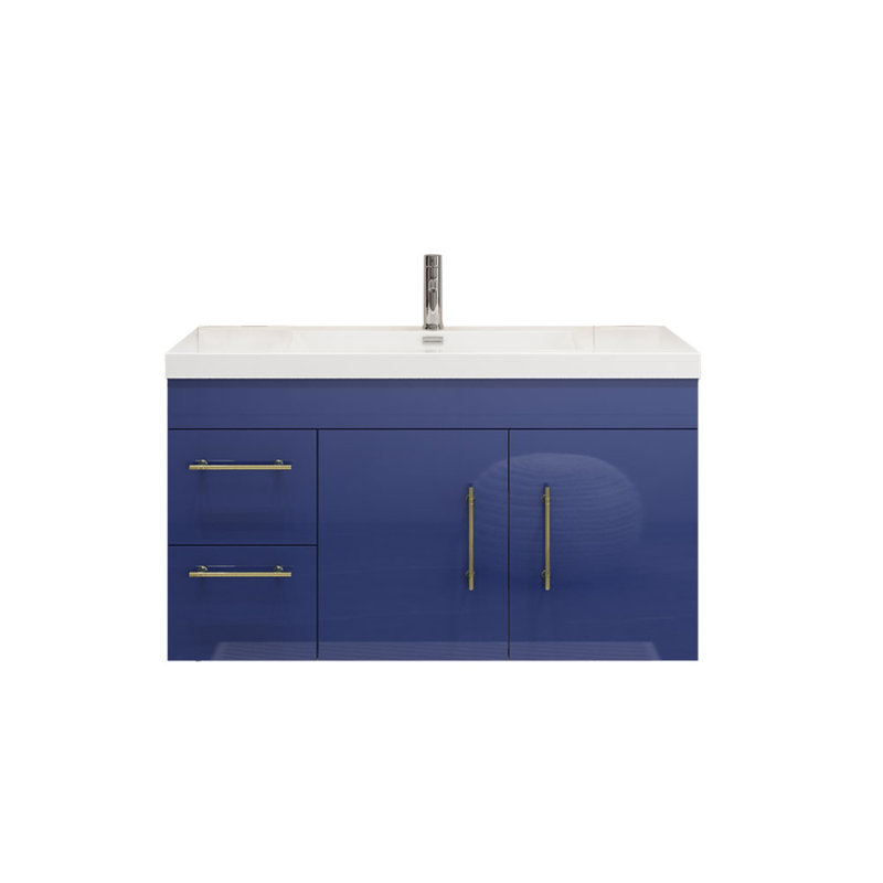 Carliss 41.5'' Single Bathroom Vanity with Acrylic Top, Night Blue, Sliver