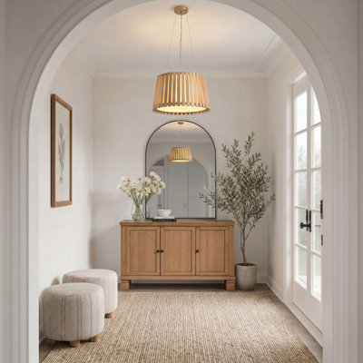4-Copper round dimmable wooden pendant light
