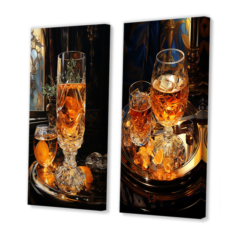 Verre à whisky liquide Elegance - Liquor Wall Art, ensemble de 2 pièces, Toile tendue, H 28 po x l 25 po