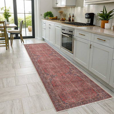 Kilim antidérapant en chenille de coton rétro rouge bourgogne marine bleu marine