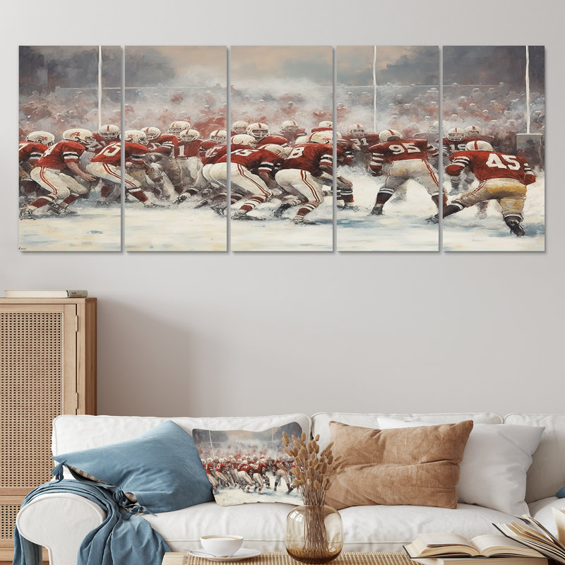 «Red Sporting Football Game» - ensemble d'art mural mural 5 pièces, H 28 po x l 60 po