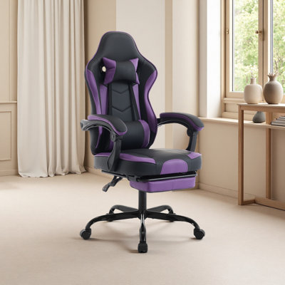 Gaming Chair, Ergonomic Computer Chair With Footrest And Massage Lumbar Support, Height Adjustable Swivel Video Game Chair For Adults