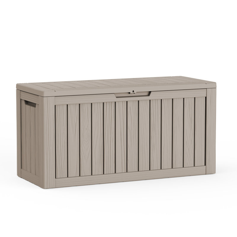 80 Gallon Wood-grain Style Lockable Deck Box, Water Resistant Resin, Brown