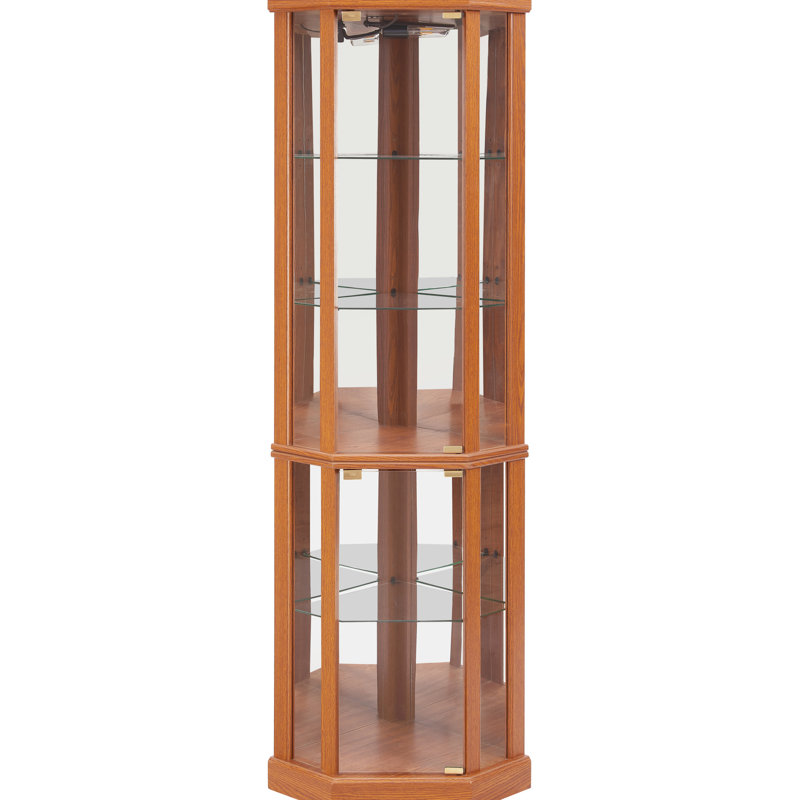 Corner Curio Cabinet With Lighting System, - Toppling Device And Mirrored Back For Antique Collection In Living Room Showcase Lighting, Cherished Belongings Decor
