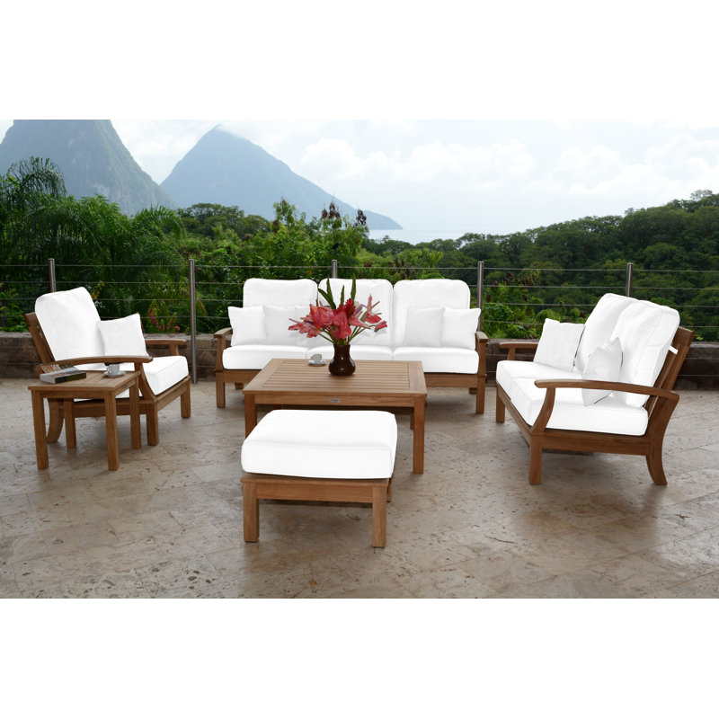 Monterey Teak Outdoor Ottoman, Canvas Natural Sunbrella® Canvas