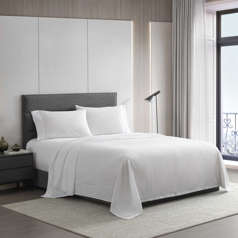 Ensemble de draps en coton Vera Wang Dobby, Ensemble de draps pour grand lit avec trois articl, Blanc