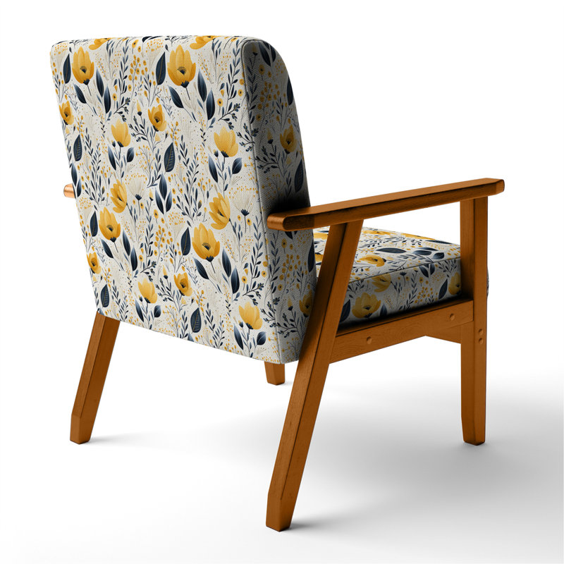 Fauteuil de chalet rembourré Yellow Bohemian Bliss, Accoudoirs carrés bruns