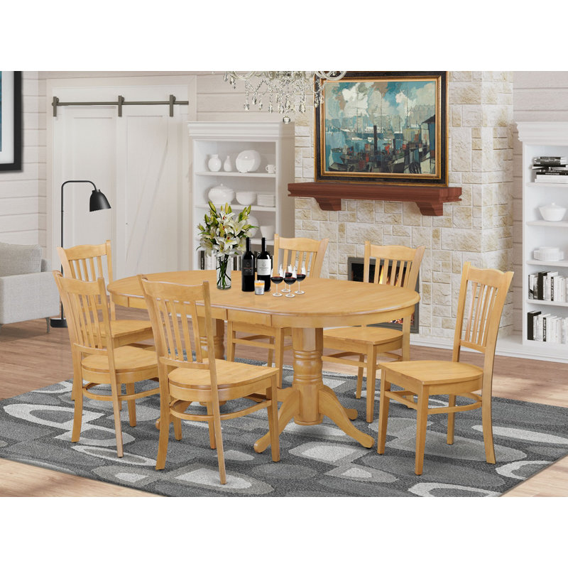 7 Piece Dining Room Table Set Consist of an Oval Wooden Table with Butterfly Leaf and 6 Kitchen Dining Chairs, Oak