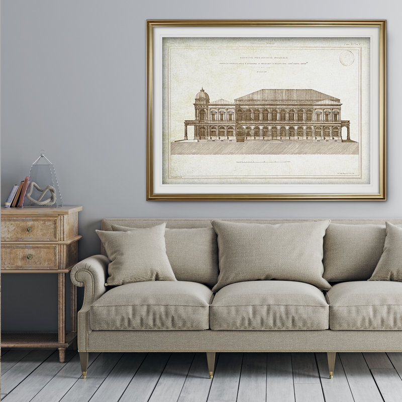 " Architecture Sketch II ", Gold Framed, 31" H x 43" W x 1.5" D, White Mat