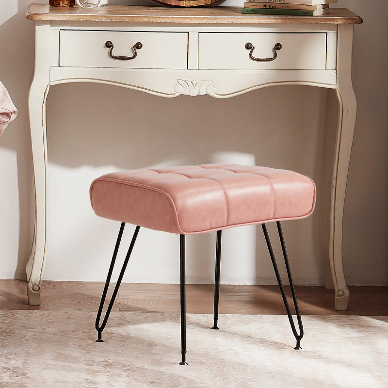 Tabouret de meuble-lavabo en similicuir H 17 po avec pieds en métal, Rose