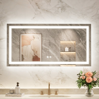 Cardier Front&Backlit Wall Mount Bathroom Led Vanity Mirror with 3 Color Adjustment Shatterproof Tempered Glass