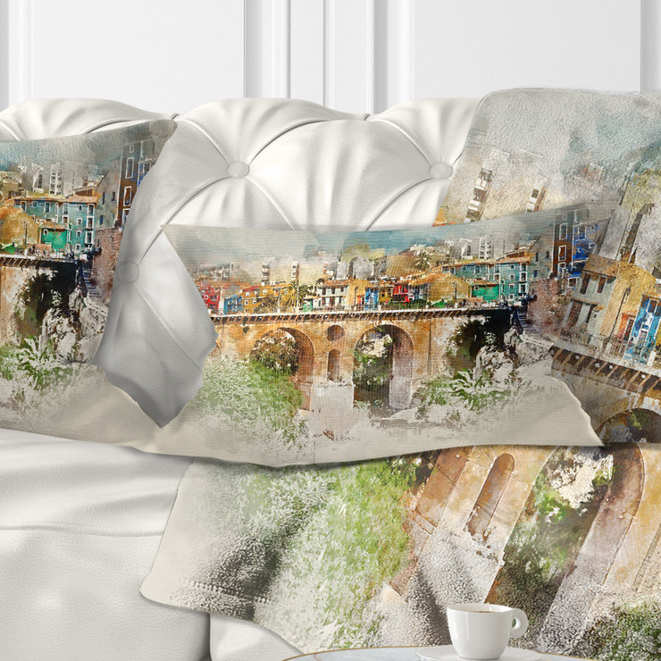 Coussin lombaire cityscape villajoyosa city digital art bridge
