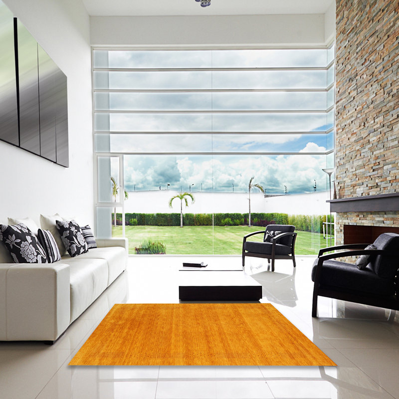 Tapis de zone orange contemporaine, Carré 7 pi x 7 pi