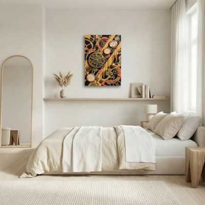Art mural sur toile à engrenages en laiton et pendules métalliques