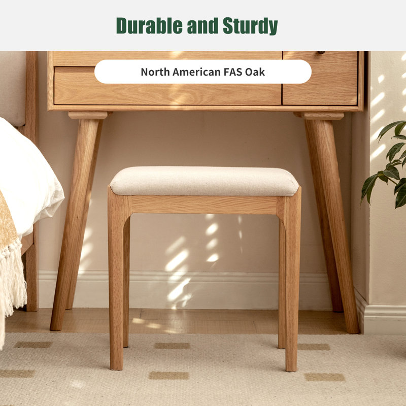 Tabouret de coiffeuse en bois massif, Naturel