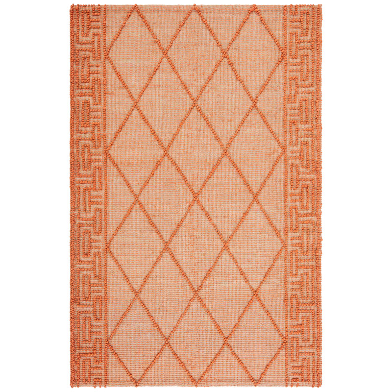 Jeanasia Natural Fiber Flat Weave Jute/Cotton Geometric Rug in Orange, Rectangle 8' x 10'