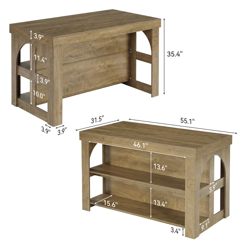 55.12" Bar Table with 2-Tier Storage Shelves for Pub Home