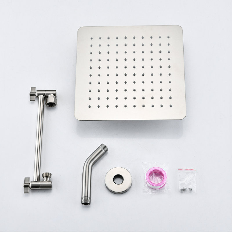 10" Square Stainless Steel Shower Head - Brushed Nickel, Rainfall & High , , Adjustable Arm Wall Mount, Scaling- Nozzle Technology Nickel Rainfall, Corrosion , For Scaling Prevention Quality