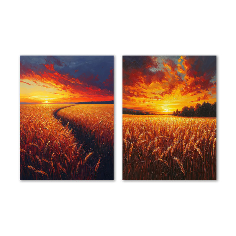 «Yellow Sunset Farm Fields I», impression d'art mural en métal 2 pièces, 32" H x 48" W