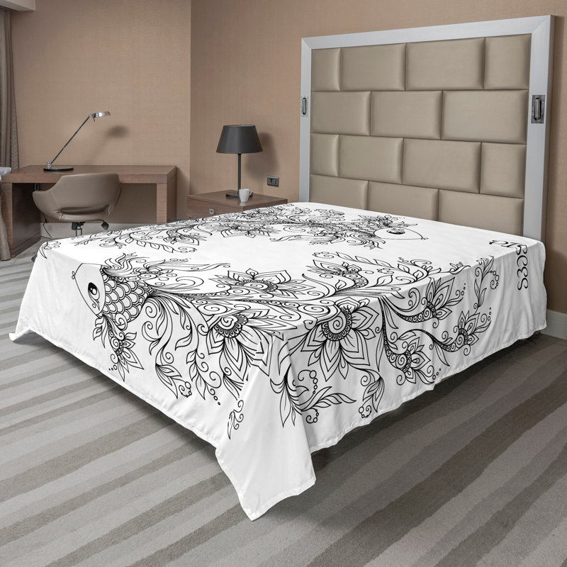 Ambesonne Marble Print Top Flat Sheet Marble Grunge Stone King Beige Brown, Drap plat grand, Noir / motif floral blanc 5